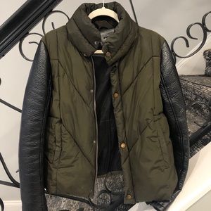 BLANK nyc dark green puffer with leather sleeves